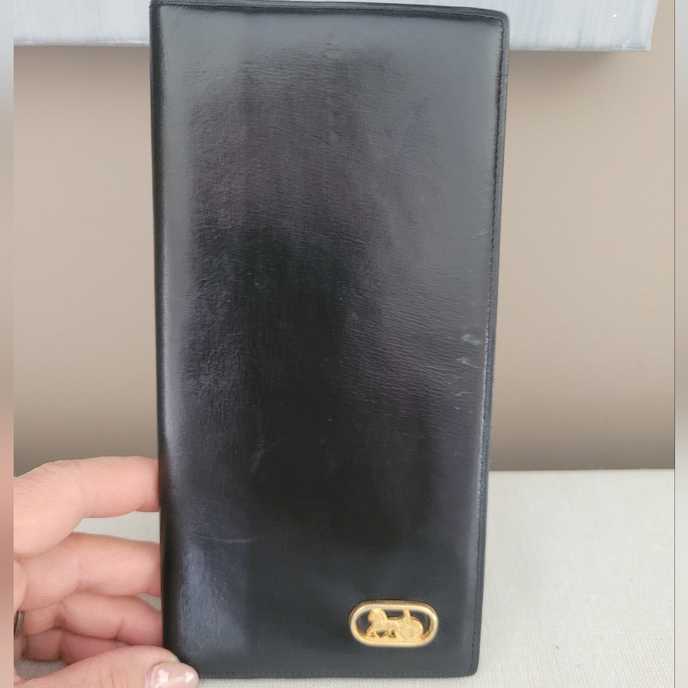 Celine Black Leather Horse And Carriage Wallet with Gold Accent